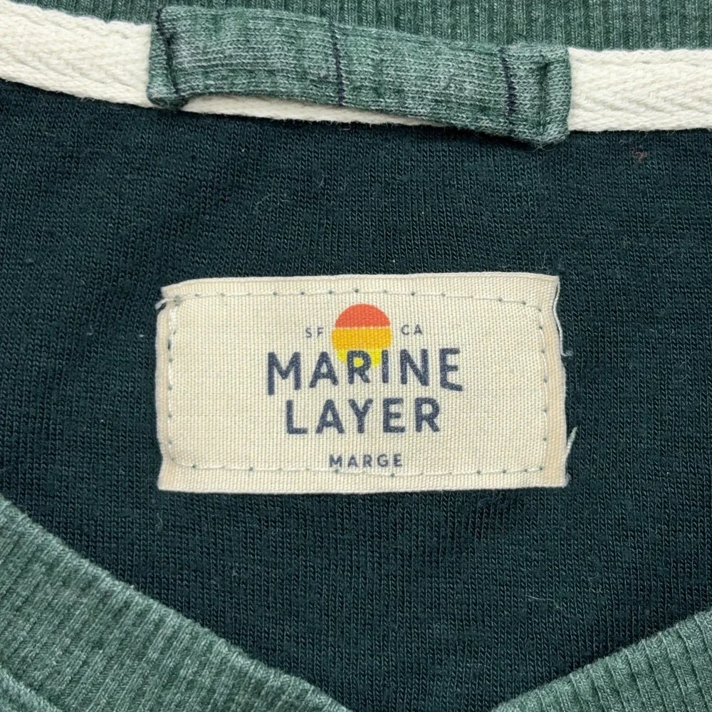 Marine Layer Henley Sweater Mens Large Green Striped Stretch Pullover Preppy